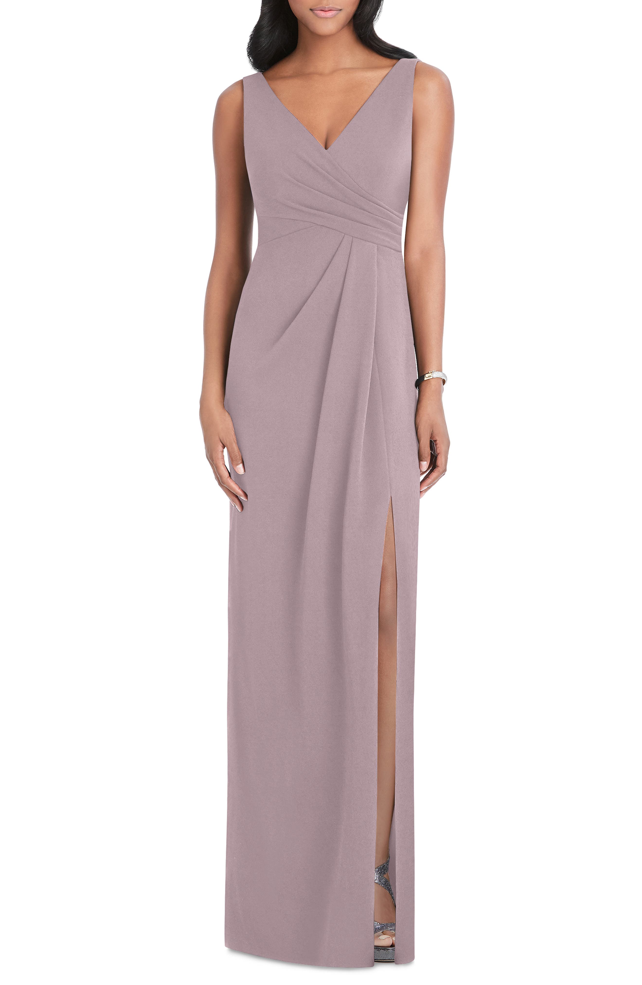 After Six Pleated Surplice Stretch Crepe Gown, Pink