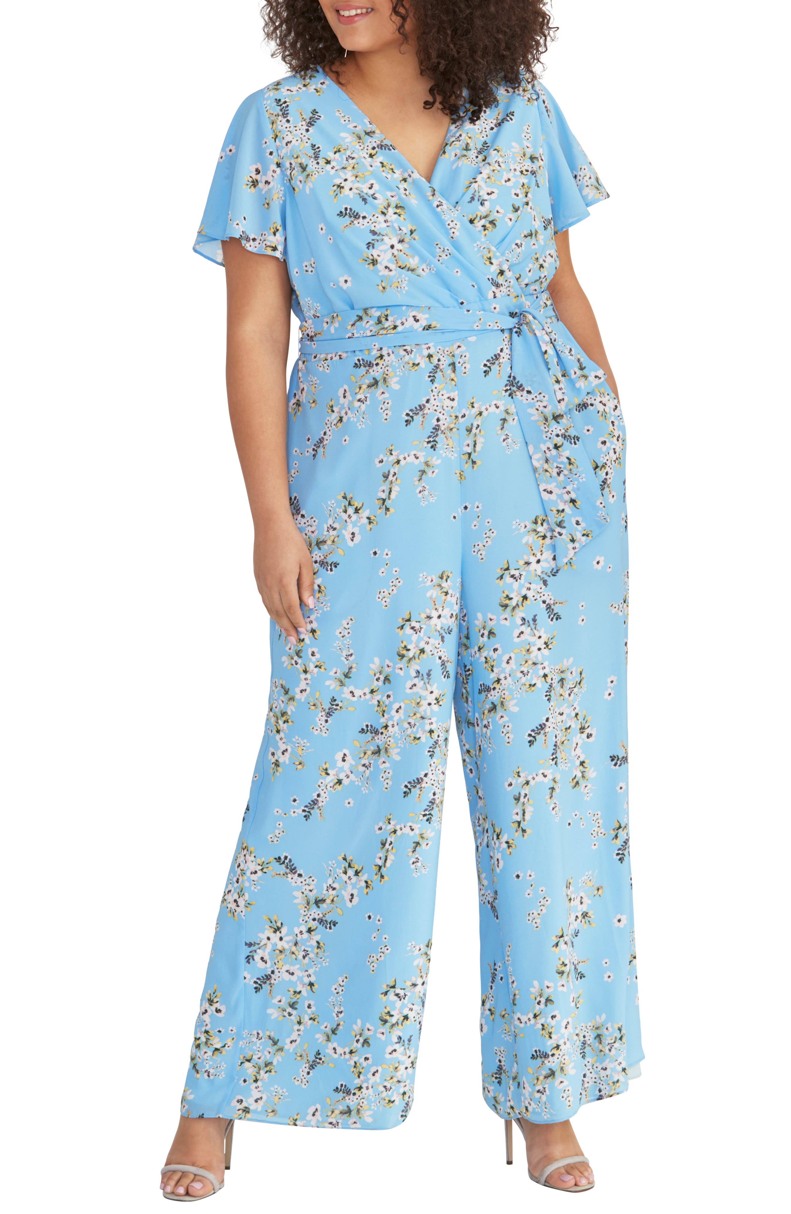Plus Size Rachel Rachel Roy Floral Tie Waist Jumpsuit, Blue