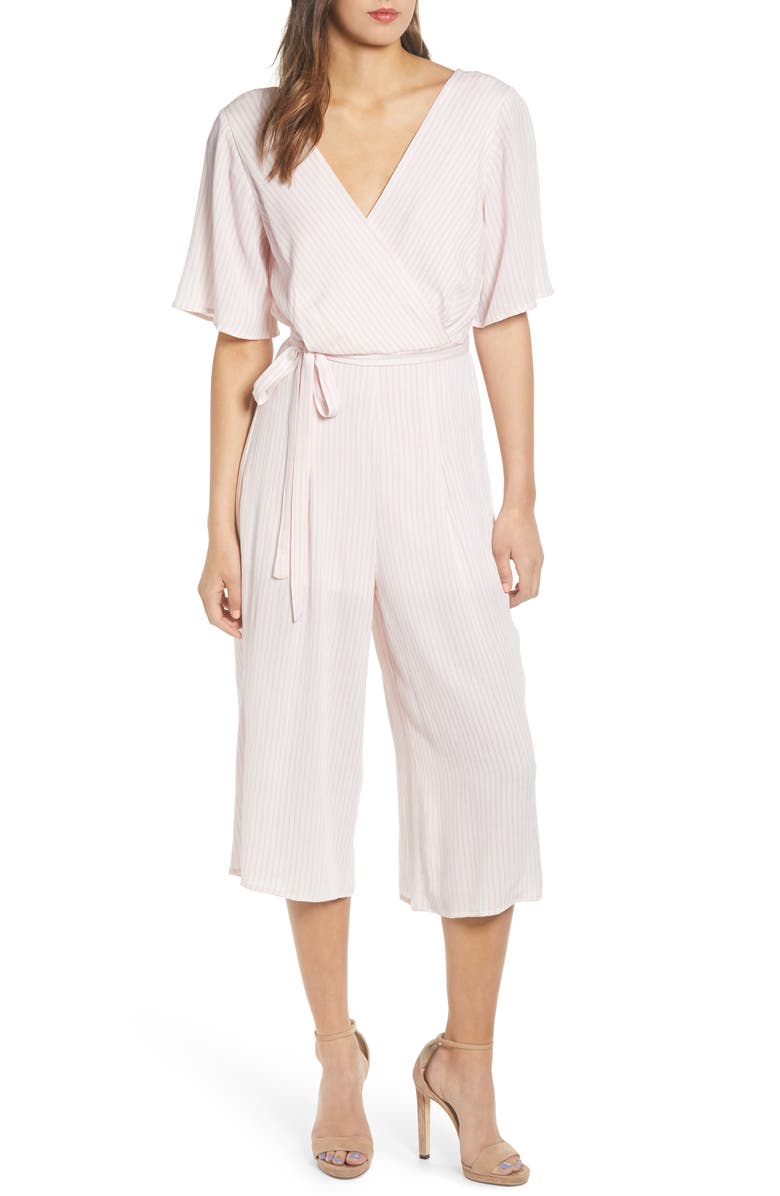 ROW A Double V Jumpsuit, Main, color, PINK IVORY STRIPE
