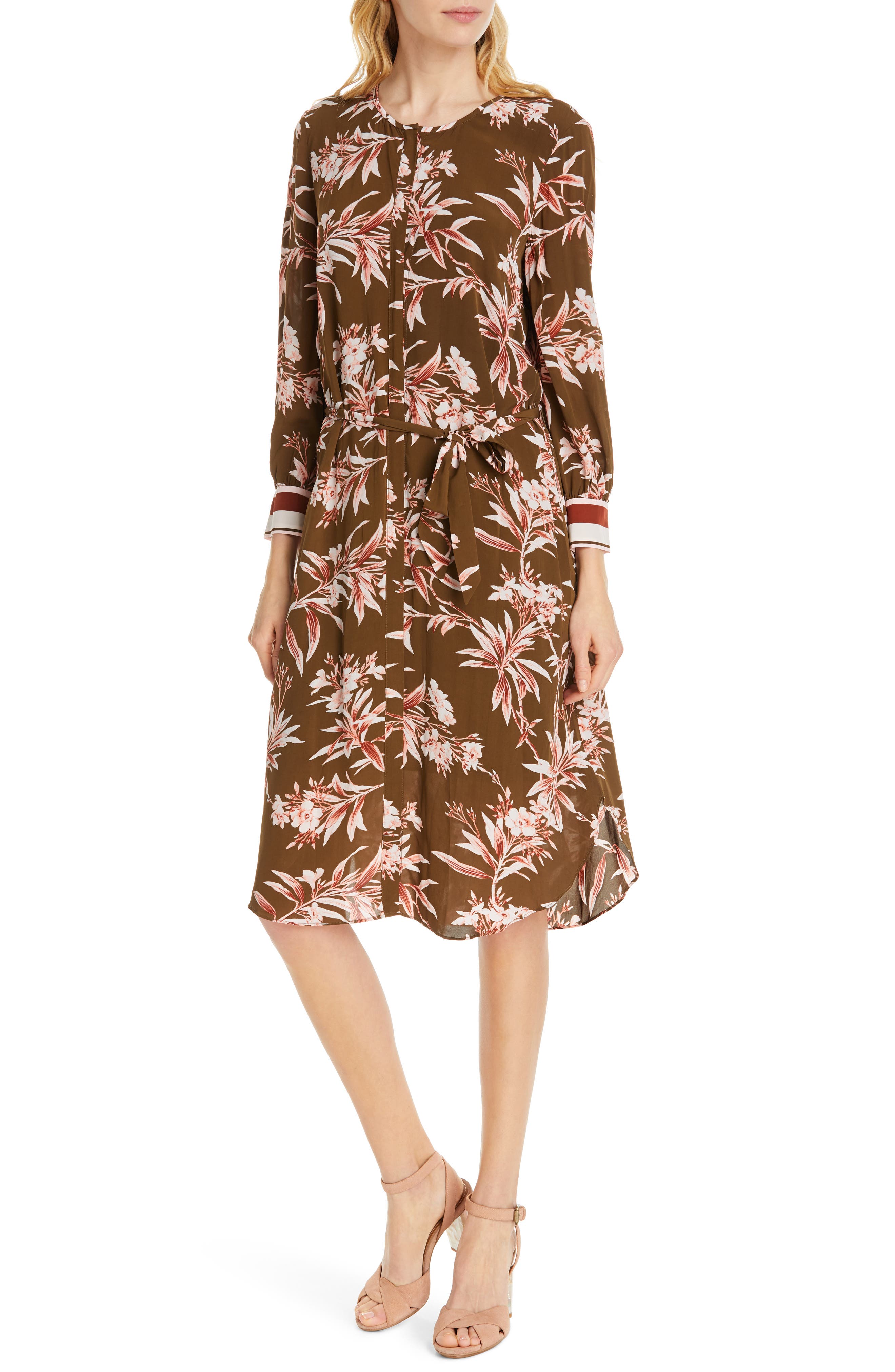 Joie Jeanee Long Sleeve Tie Waist Dress, Green