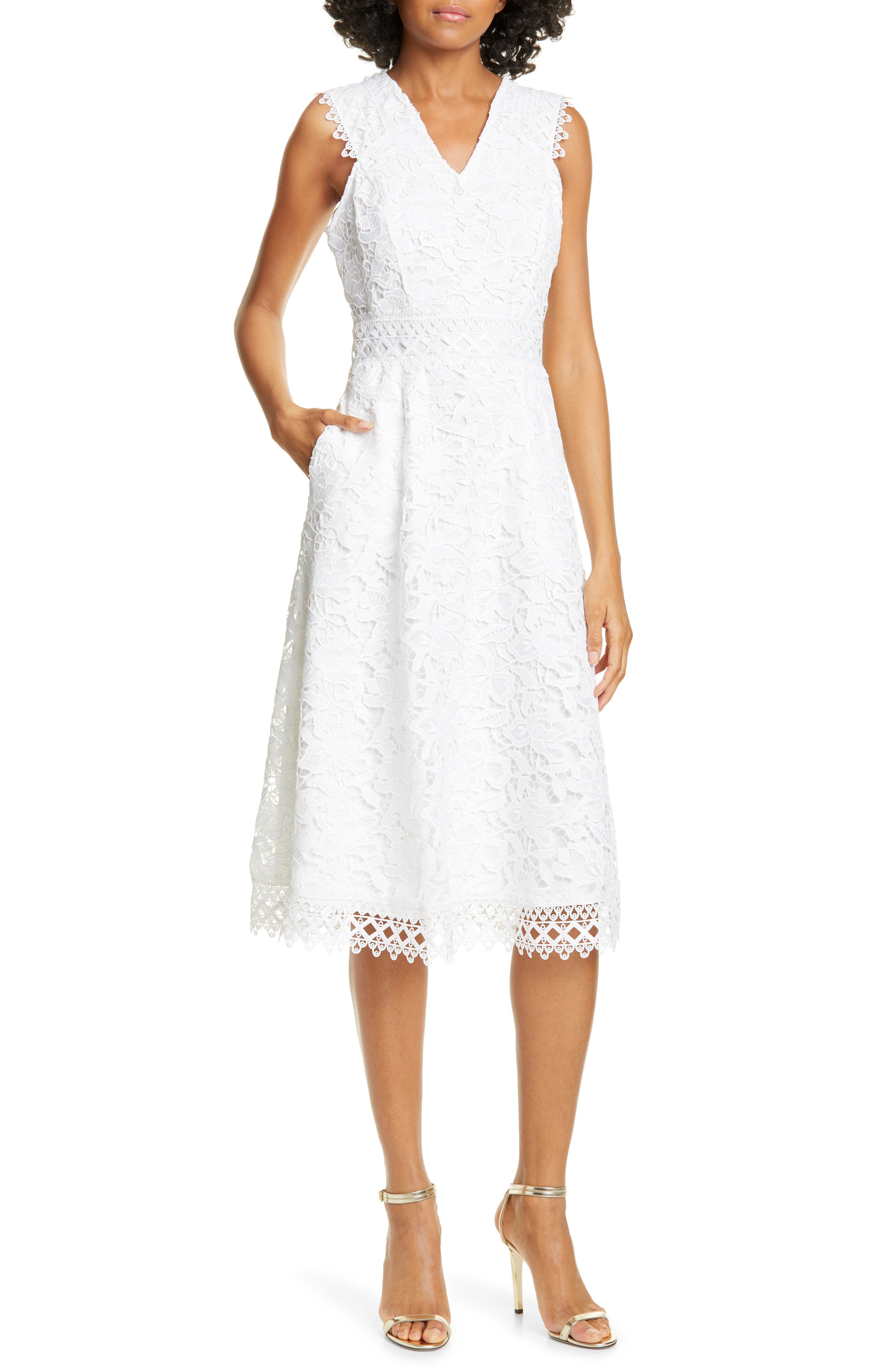 Ted Baker London Questy Sleeveless Lace Midi Dress, White