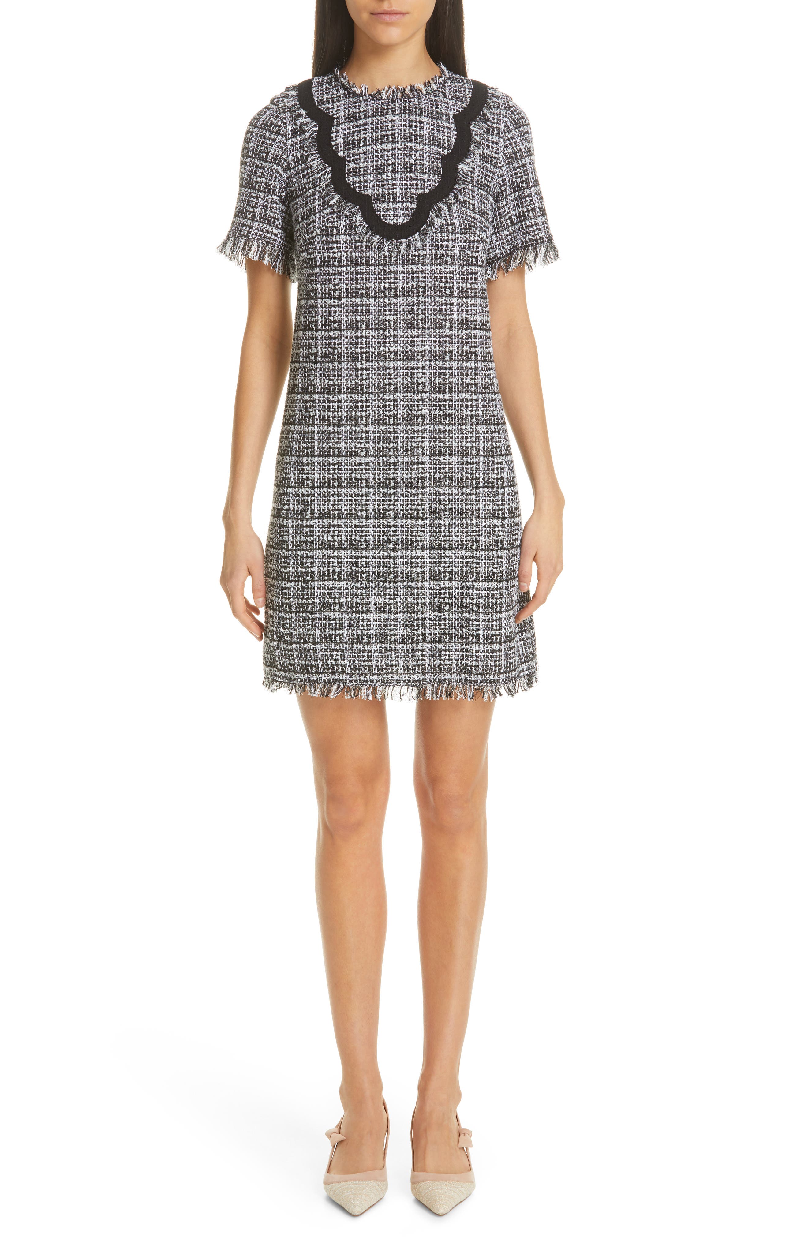 Kate Spade New York Scalloped Detail Tweed Dress, Black