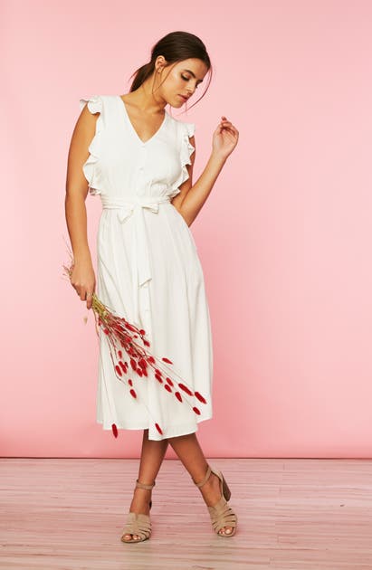 1.state Dresses RUFFLE TIE WAIST MIDI DRESS