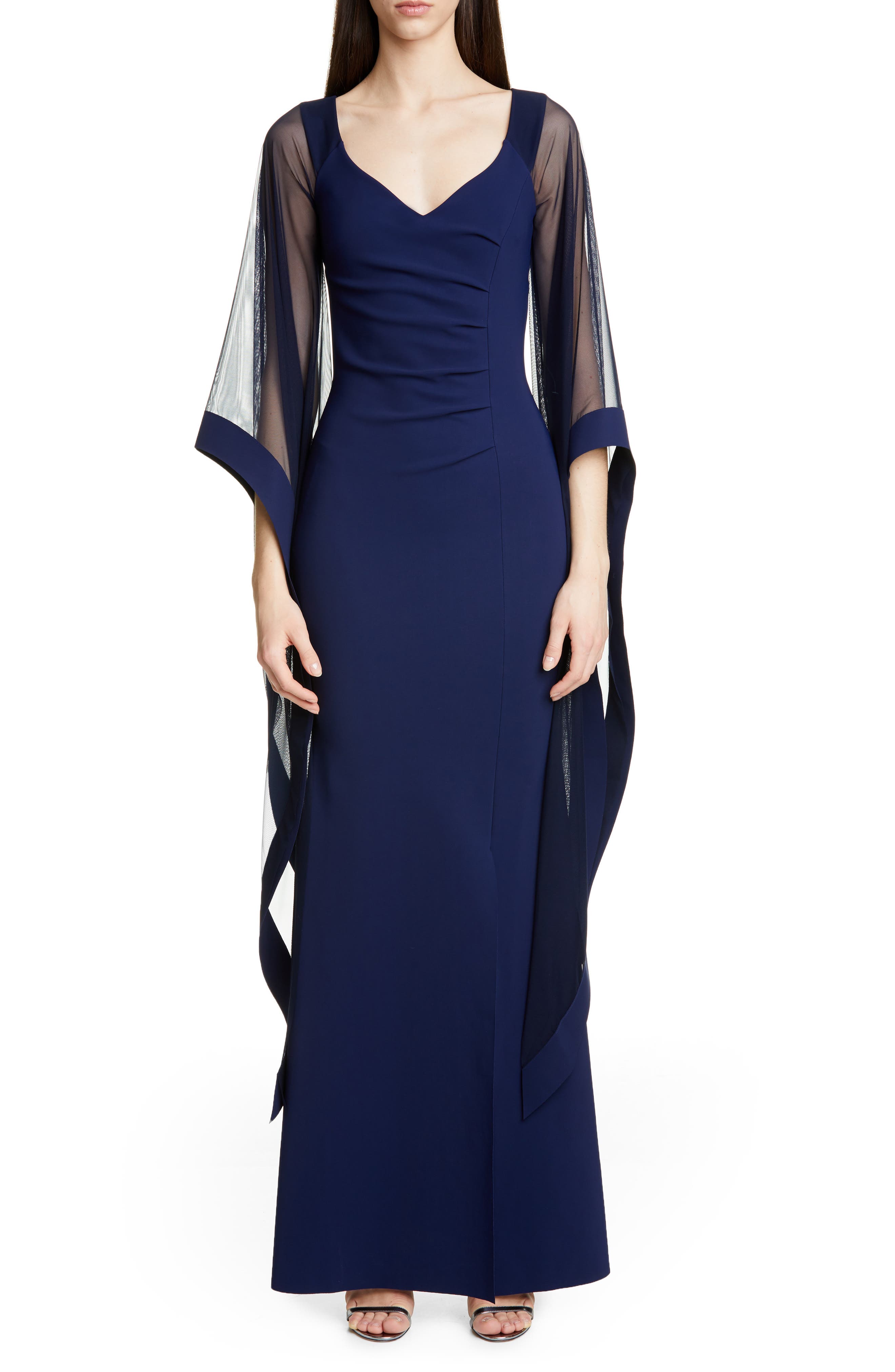 Chiara Boni La Petite Robe Melitea Draped Sleeve Evening Gown, 50 IT - Blue