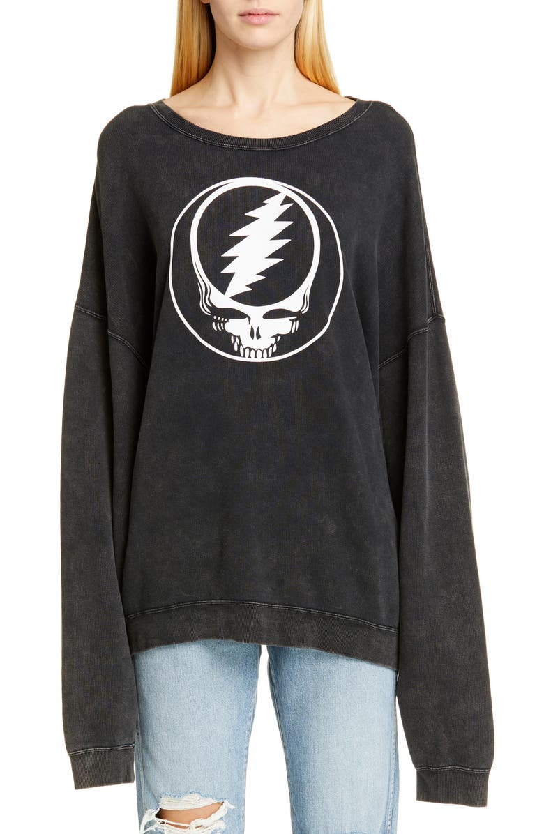 R13 Steal Your Face Oversized Graphic Sweatshirt In Acid Black