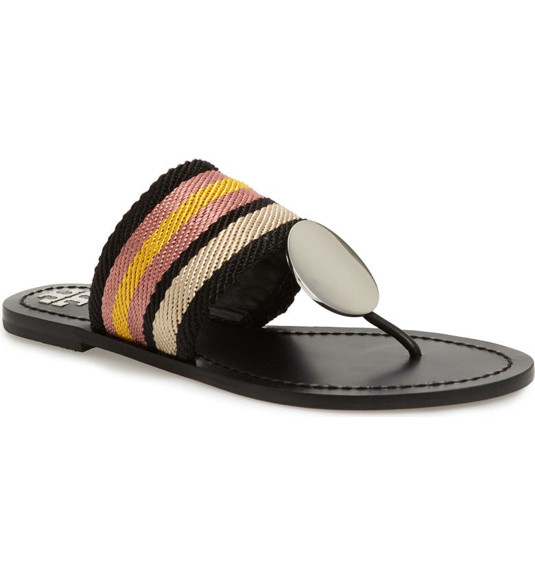 TORY BURCH Patos Sandal, Main, color, BLACK STRIPE/ PERFECT BLACK