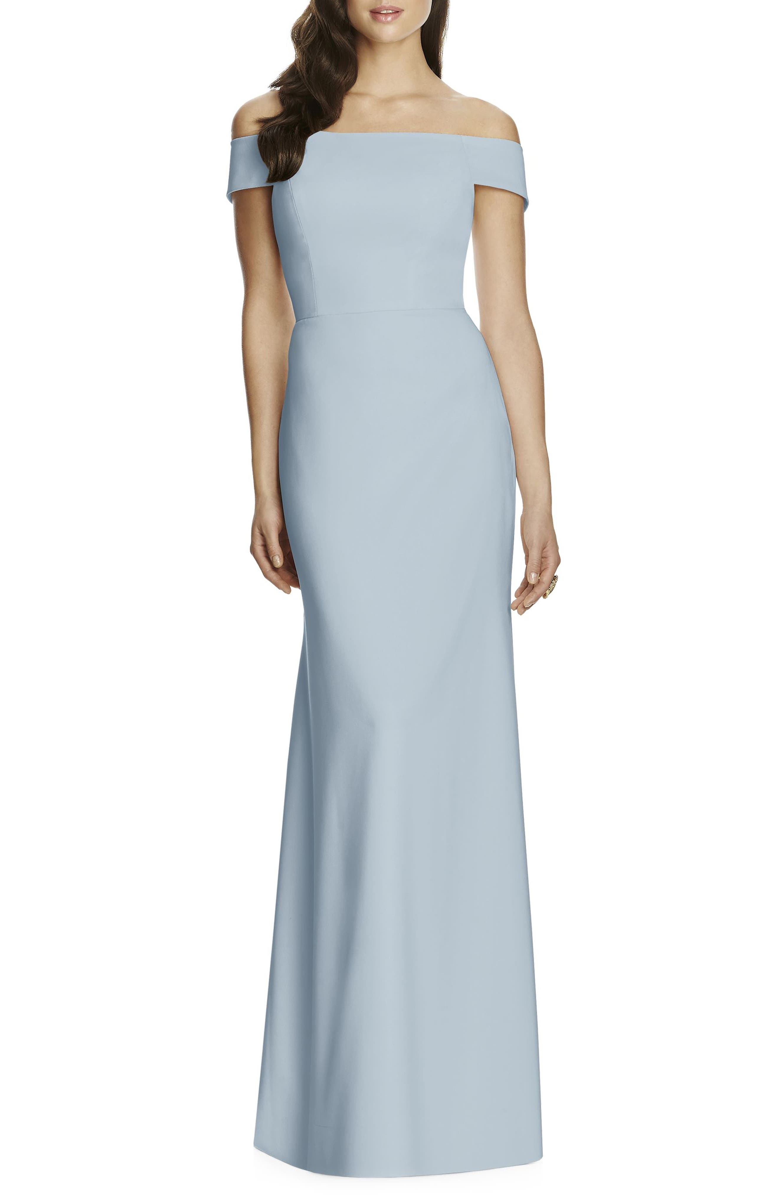 Dessy Collection Off The Shoulder Crepe Gown, Blue