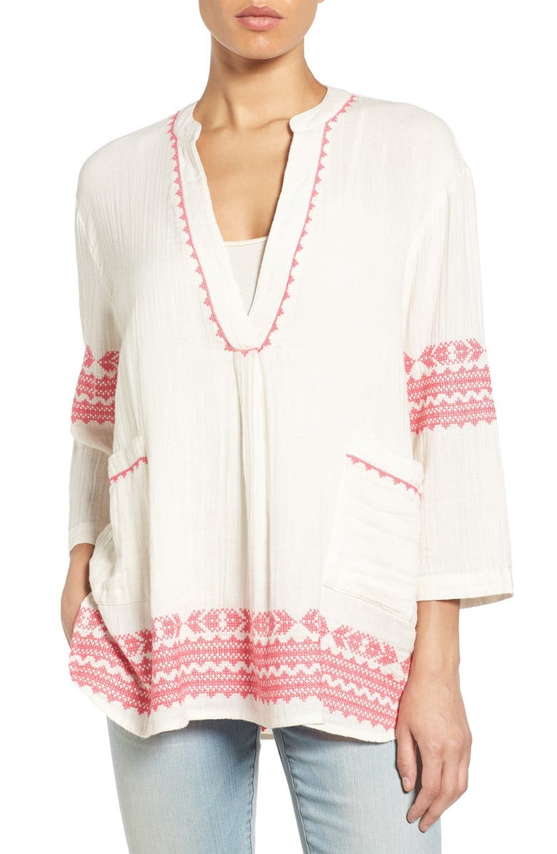 Lucky Brand Embroidered Cotton Gauze Caftan | Nordstrom