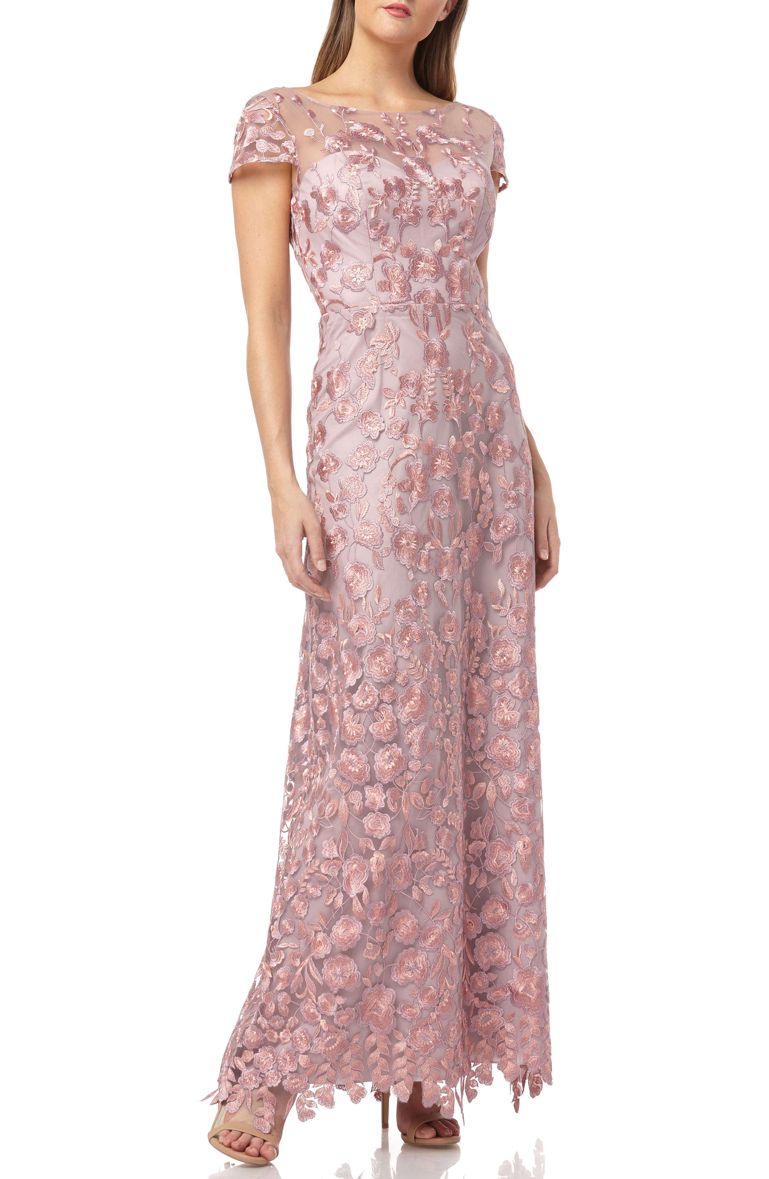 Js Collections Embroidered Lace Gown, Pink