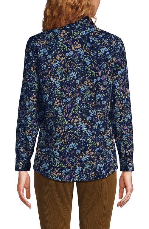 Shop Lands' End No Iron Supima Cotton Long Sleeve Shirt In Deep Sea Navy Wildflowers