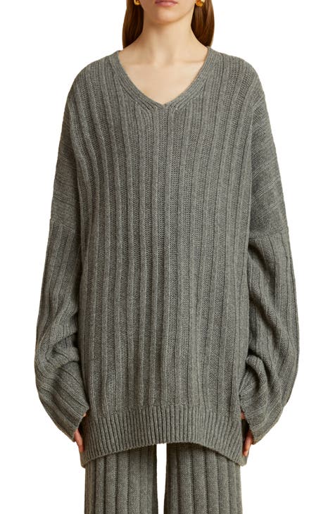 Oversized Cashmere-blend Sweater - Gray - Ladies
