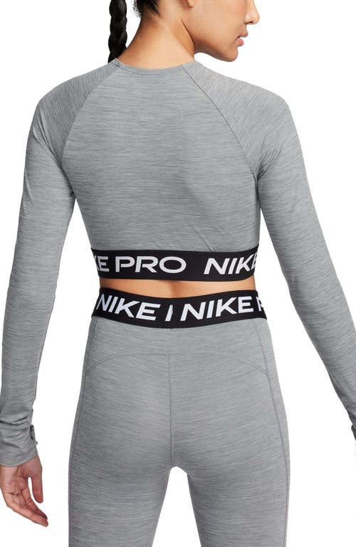 Shop Nike Pro 365 Dri-fit Long Sleeve Crop Top In Smoke Grey/htr/black