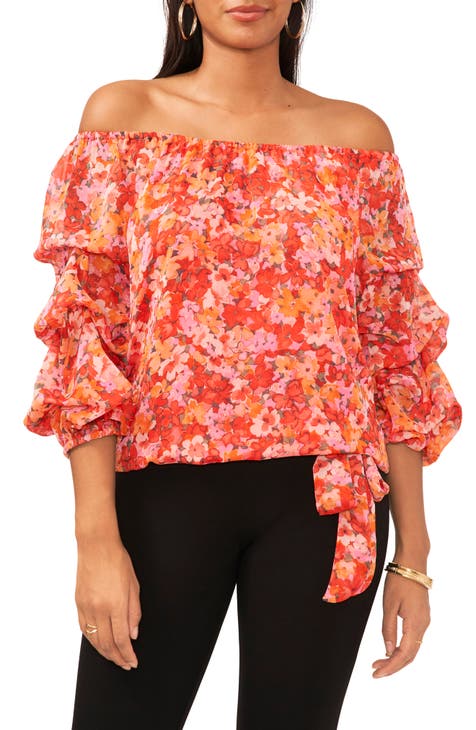 Vince Camuto Surreal Floral Print Pleated Top