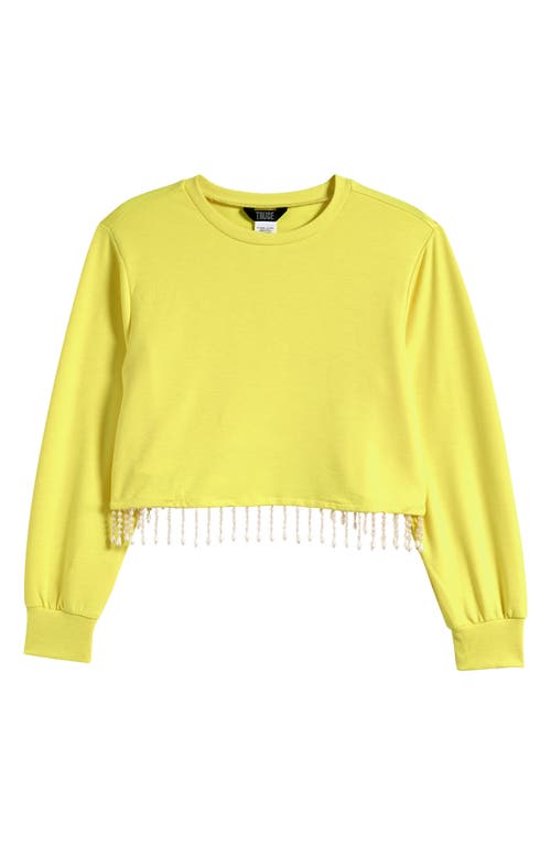 Shop Truce Kids' Beaded Fringe Hem Sweatshirt In Yellow