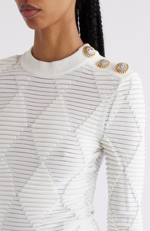 Shop Balmain Diamond Texture Pattern Sweater In 0fa White