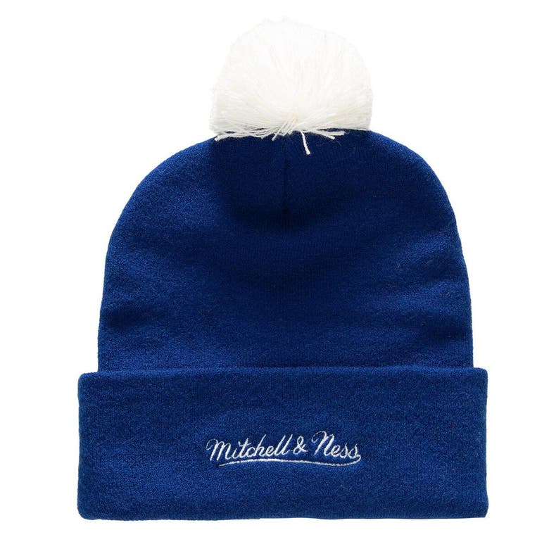 MITCHELL & NESS MITCHELL & NESS BLUE TAMPA BAY LIGHTNING PUNCH OUT CUFFED KNIT HAT WITH POM
