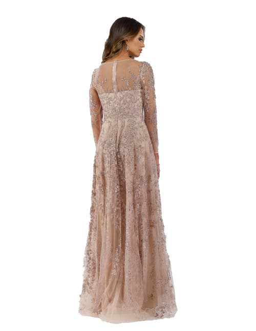 Shop Lara New York Illusion Neckline A-line Long Sleeves Gown In Blush