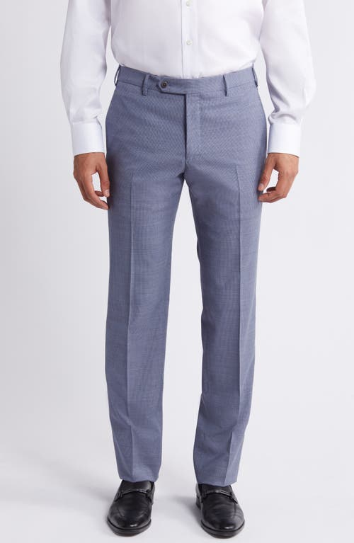 Shop Zanella Parker Flat Front Stretch Wool Mini Check Dress Pants In Blue