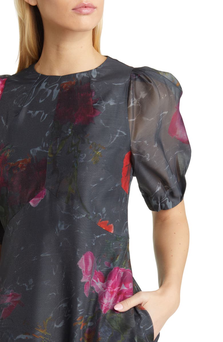 Ted Baker London Mekayla Floral Puff Sleeve Midi Dress | Nordstrom
