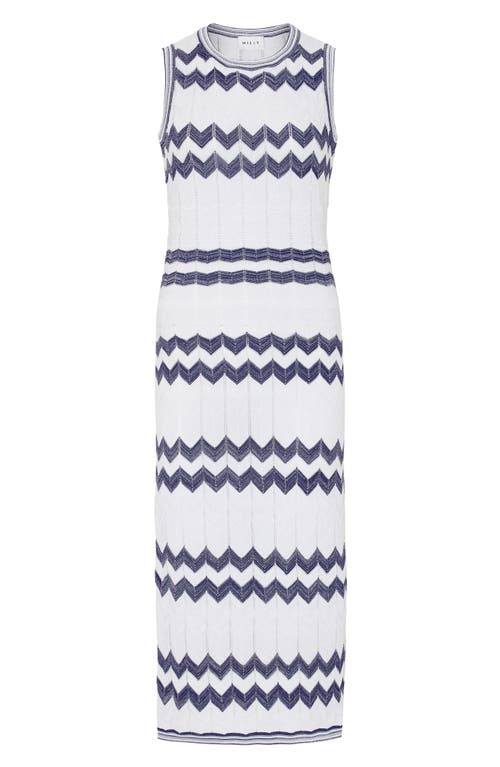 Shop Milly Oversize Zigzag Knit Midi Dress In Navy/ecru