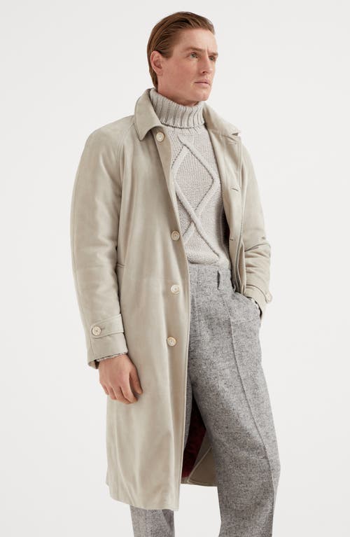 Shop Brunello Cucinelli Suede Overcoat In Stone Grey