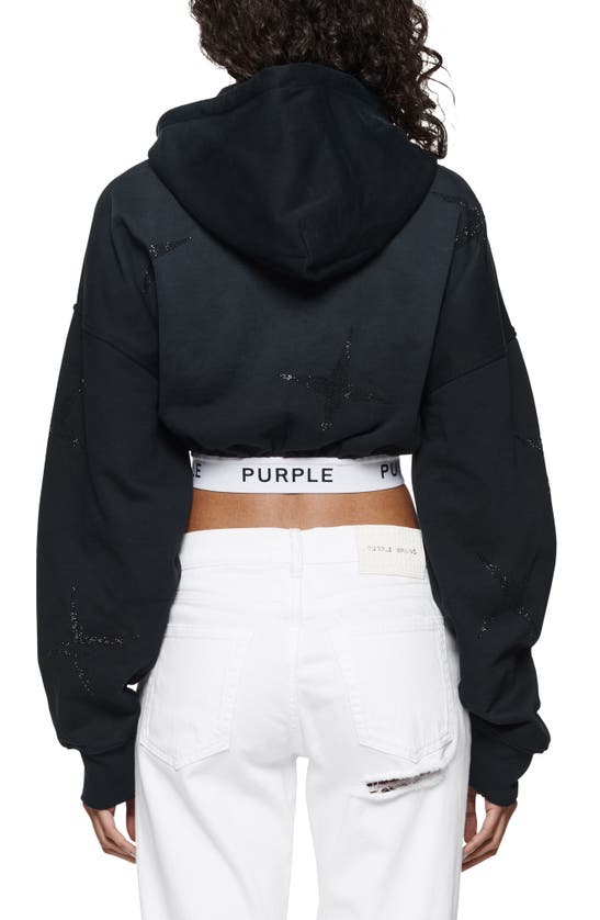 Shop Purple Brand Logo Band Cotton Graphic Crop Hoodie In Black