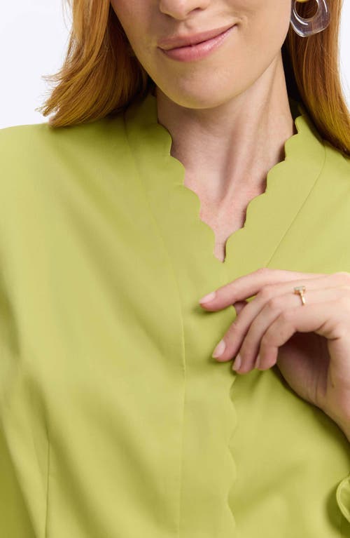 Foxcroft Bridget Scalloped Matte Sateen Button-up Shirt In Chartreuse