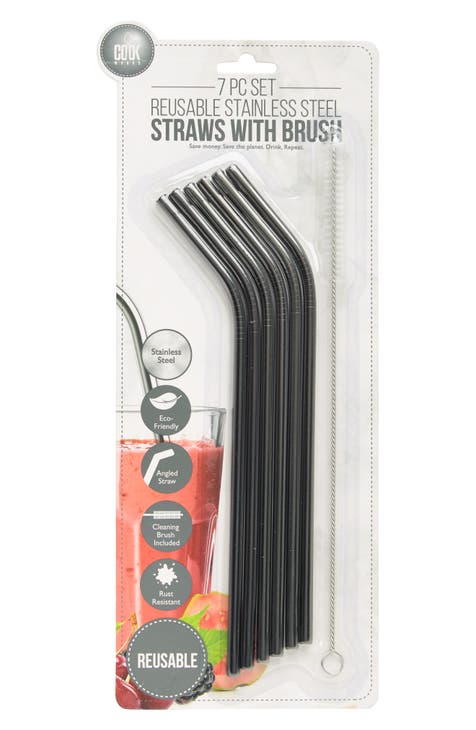 Reusable Stainless Steel Straws - 7-Piece Set