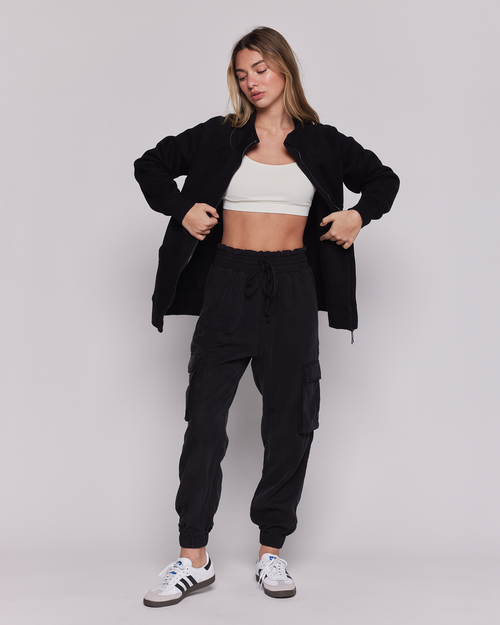 Shop Rebody Active Effortless Fleece Oversized Jacket In Black