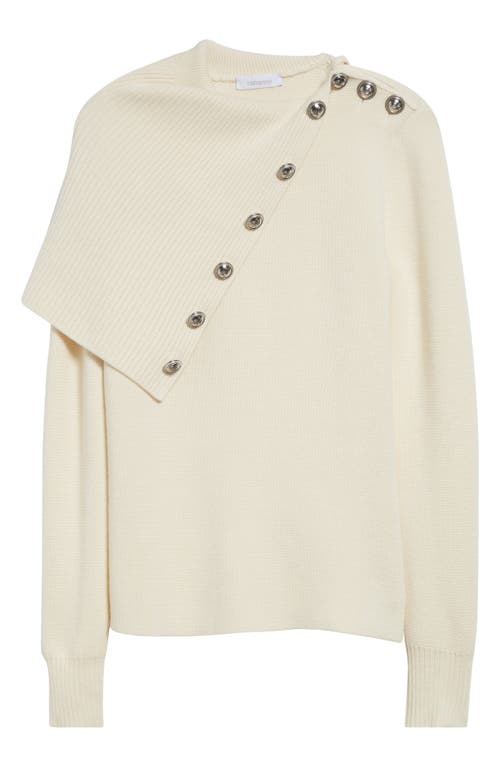 Shop Rabanne Drape Shoulder Merino Wool Sweater In Off White