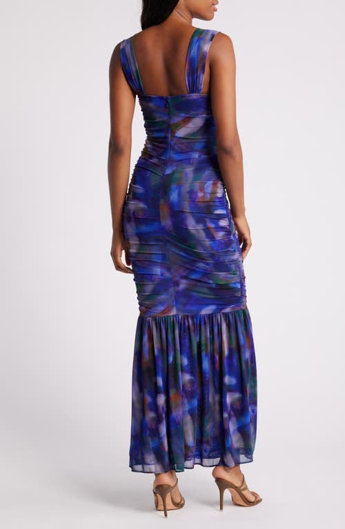 Chelsea28 Ruched Maxi Dress In Blue Multi Laurel Abstract