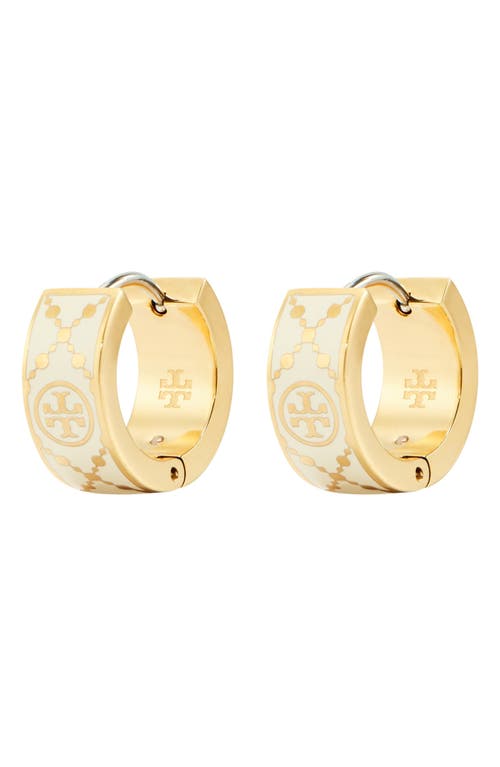 Shop Tory Burch T-monogram Hoop Earrings In Tory Gold/new Ivory