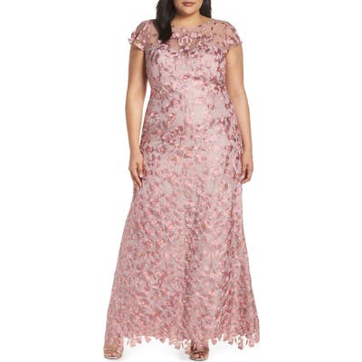 Plus Size Js Collections Floral Embroidered Evening Dress, Pink