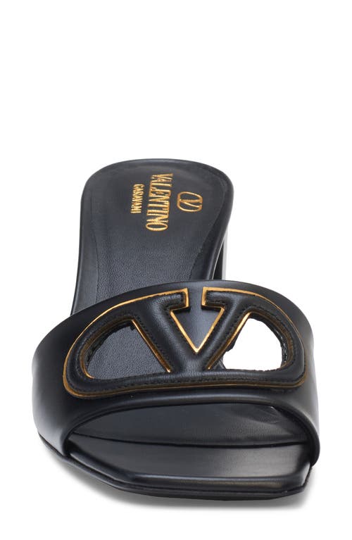 Shop Valentino Garavani Vlogo Cutout Slide Sandal In Nero/antique Brass