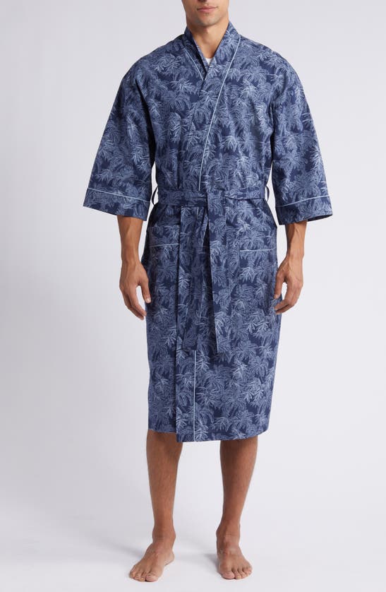 Shop Majestic Print Woven Robe In Navy