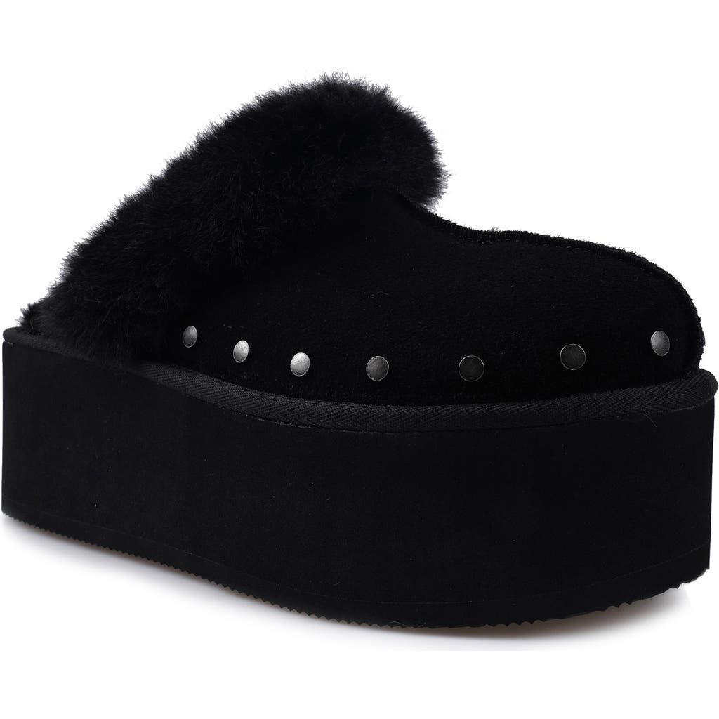 Candies Candie's Sutton Faux Fur Platform Clog In Black Suede