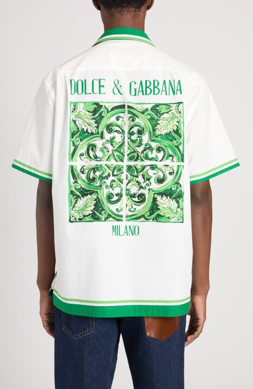 Shop Dolce & Gabbana Dolce&gabbana Majolica Cotton Camp Shirt In Maiolica 1l Verde