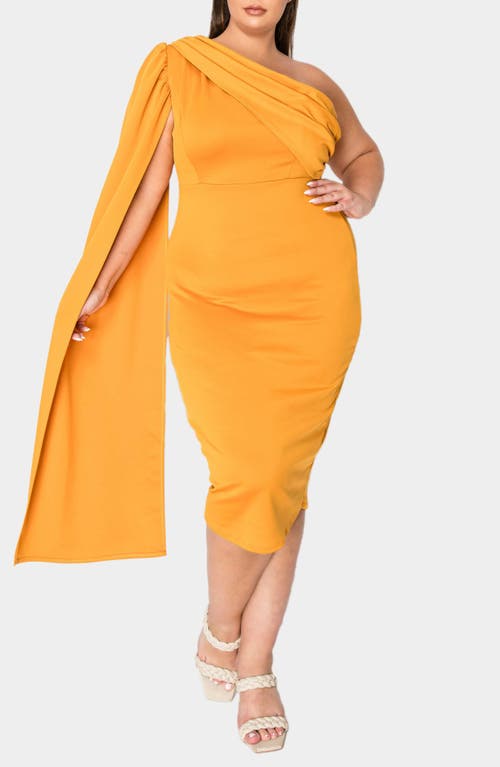 Shop L I V D Spade One-shoulder Cape Dress In Mustard