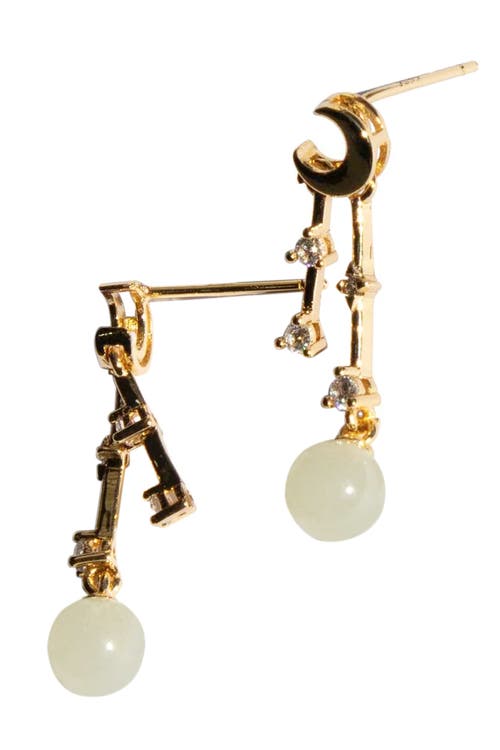 Seree Women's Gold / Green Twinkle Moon And Star Drop Earrings In Light Green