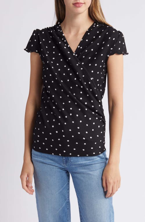Loveappella Polka Dot Faux Wrap T-shirt In Black