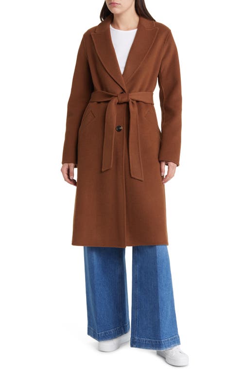 Belted Wool Blend Coat in Luggage