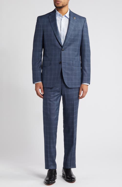 Jay Slim Fit Plaid Wool Suit in Mid Blue
