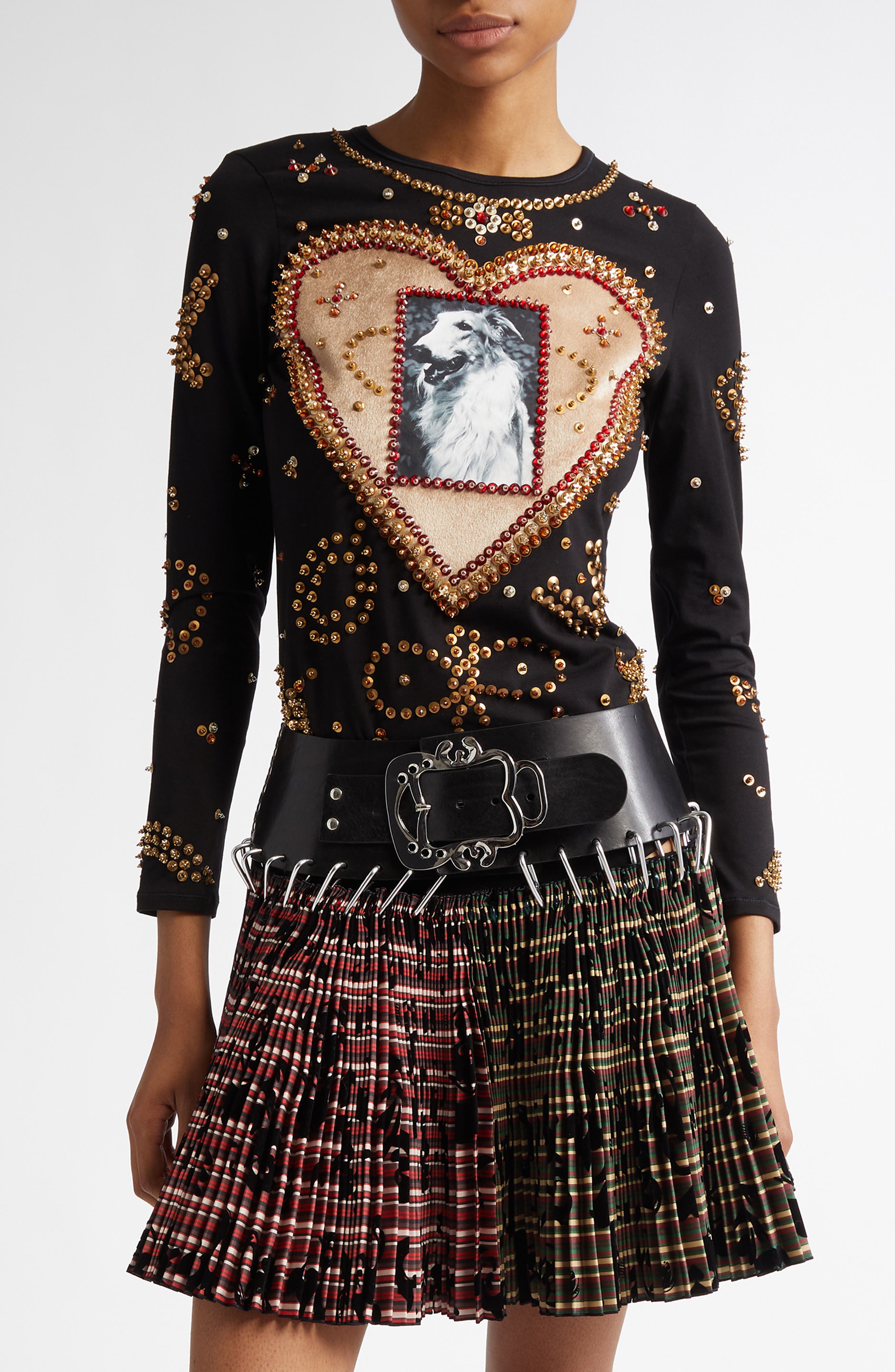 Chopova Lowena Dog Beaded Jersey Top in Black 