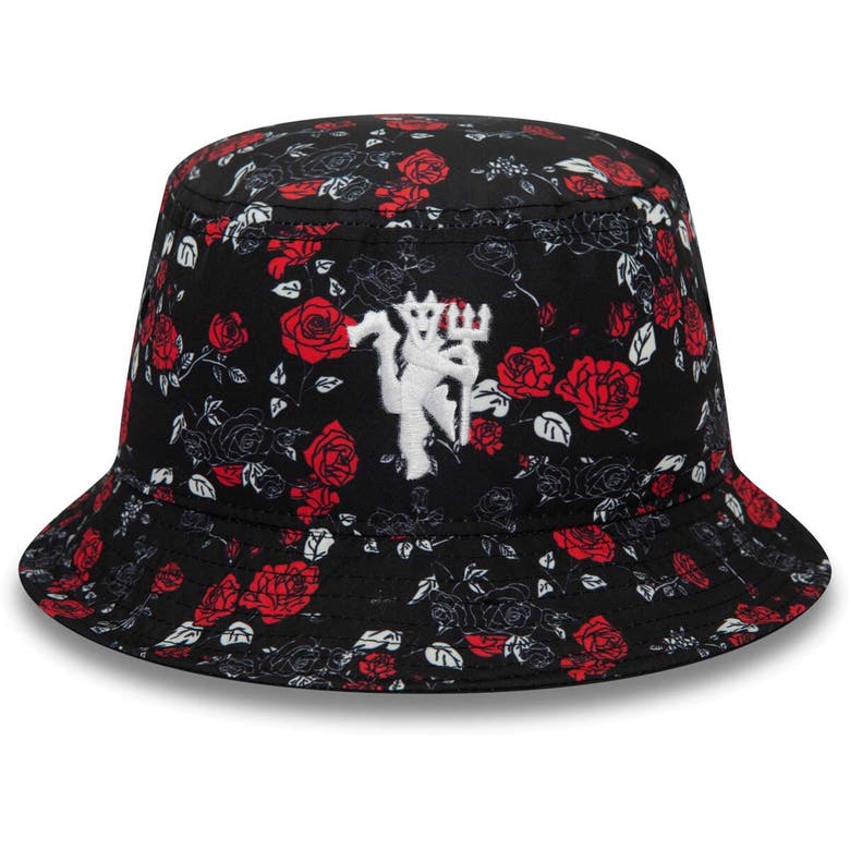 Shop New Era Black Manchester United Floral Print Bucket Hat