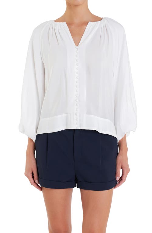 English Factory Gathered Front Button Top In Off White
