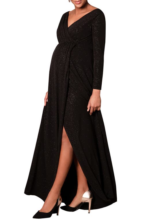 Isabella Long Sleeve Glitter Maternity Gown in Glitter Black