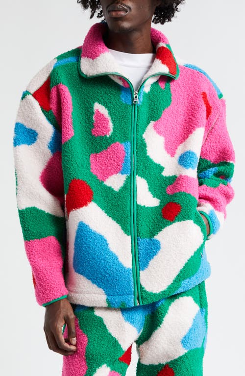 Shop Jw Anderson Multicolor Graphic Fleece Jacket In Pink/multi