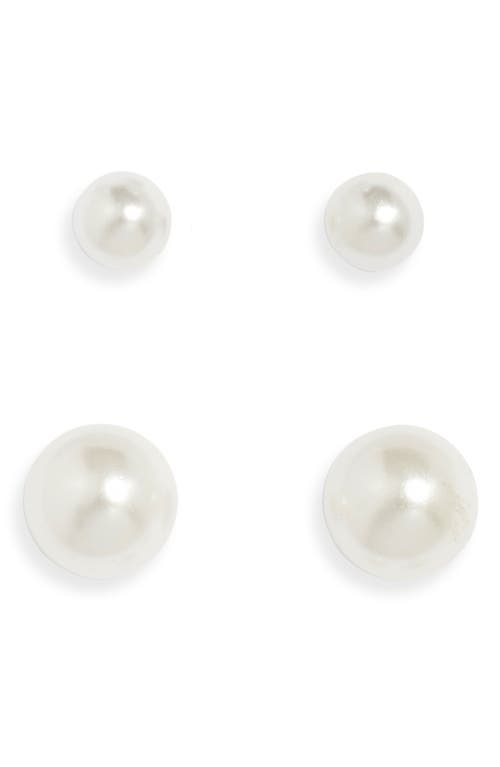 Shop Nordstrom Set Of 2 Faux Pearl & Sterling Silver Stud Earrings In Platinum Plated/pearl