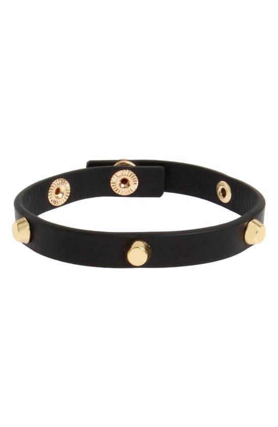 Allsaints Leather Studded Snap Bracelet In Gold/black