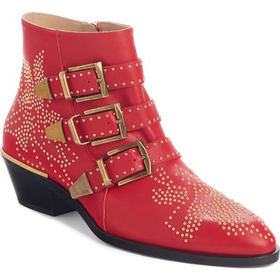 Chloe Susanna Stud Buckle Bootie, Red